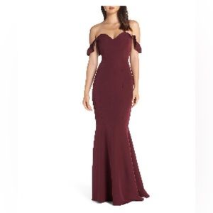 WAYF The Gabrielle Strapless Trumpet Gown in color Cabernet